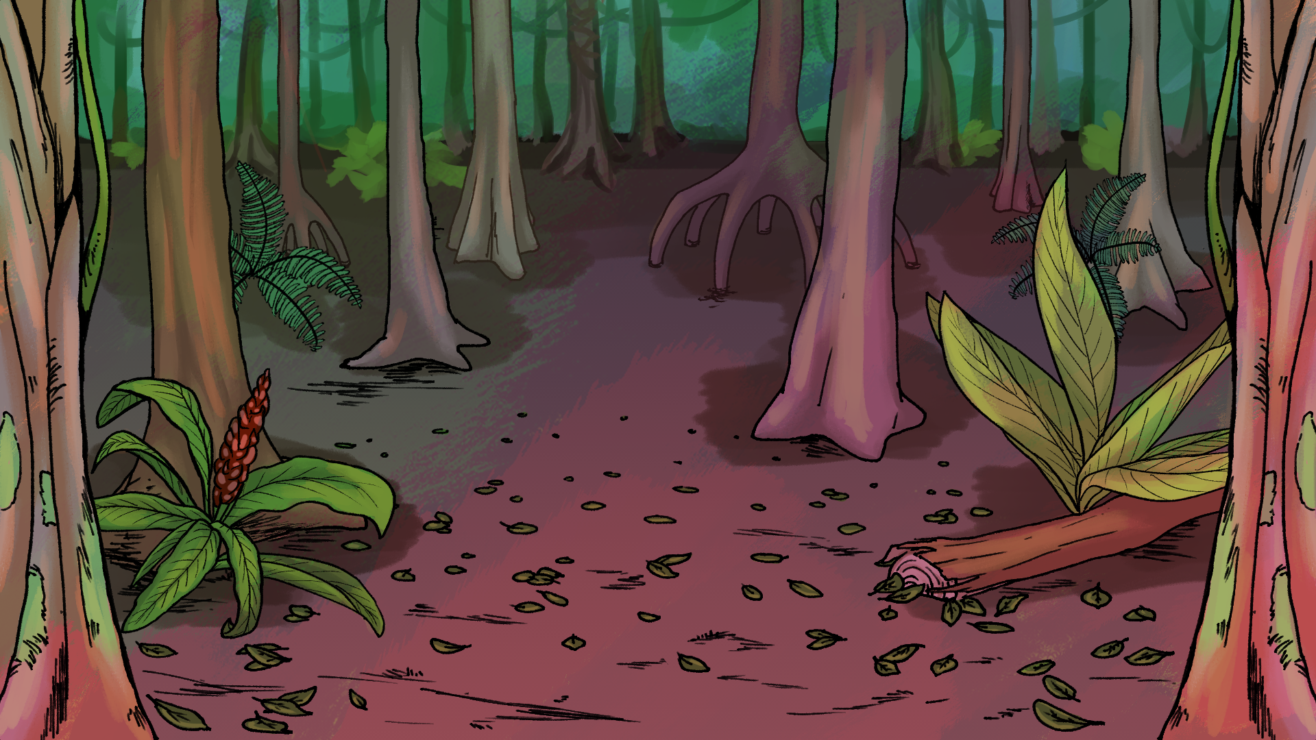 Digital illustration of a forest clearing.