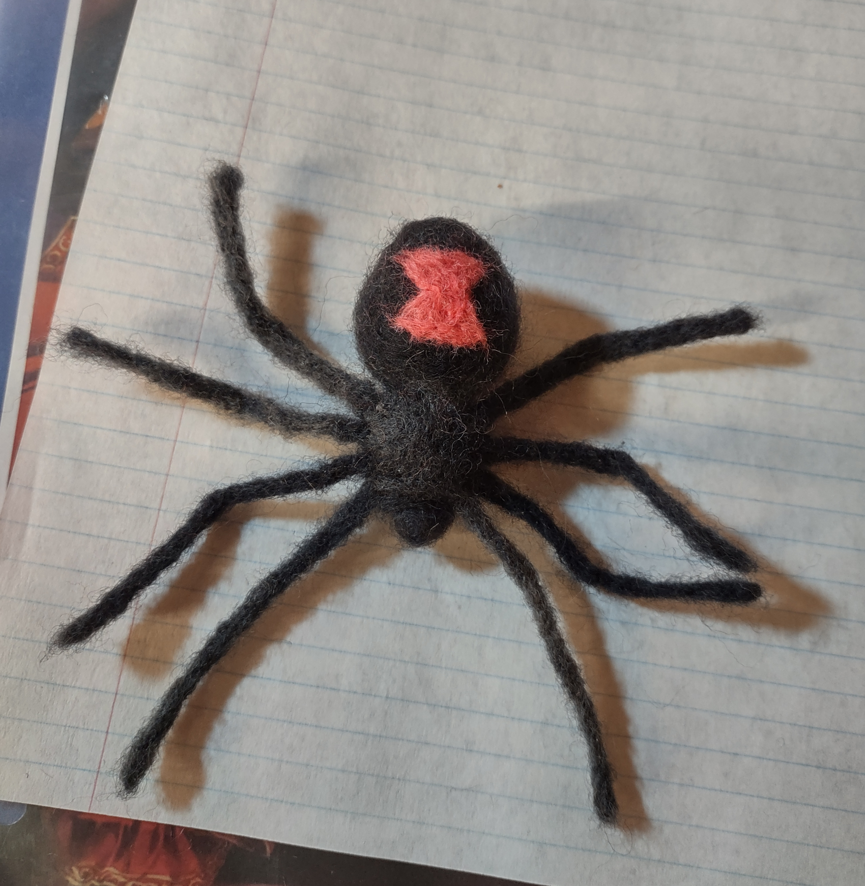 Needlefelted black widow spider.
