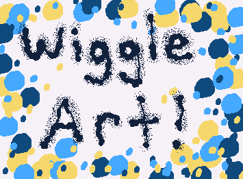 A jittering gif of the words 'wiggle art' with colorful dots bordering it.