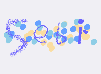 A jittering gif of colorful dots behind the same 'Sebi', drawn with multiple kinds of lines.
