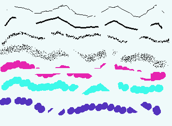 A jittering gif of colorful dots and curving horozontal lines. Some sections have been partially erased.